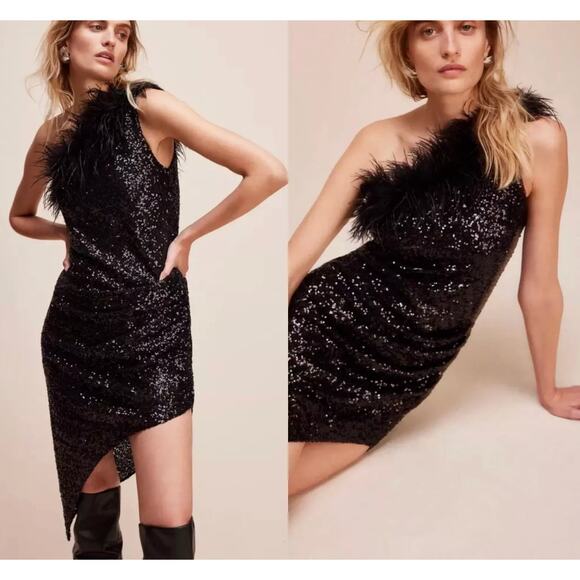 Free People x Amanda Uprichard Kieran Dress Sequin Black Sz XL New w/tags - Picture 1 of 9